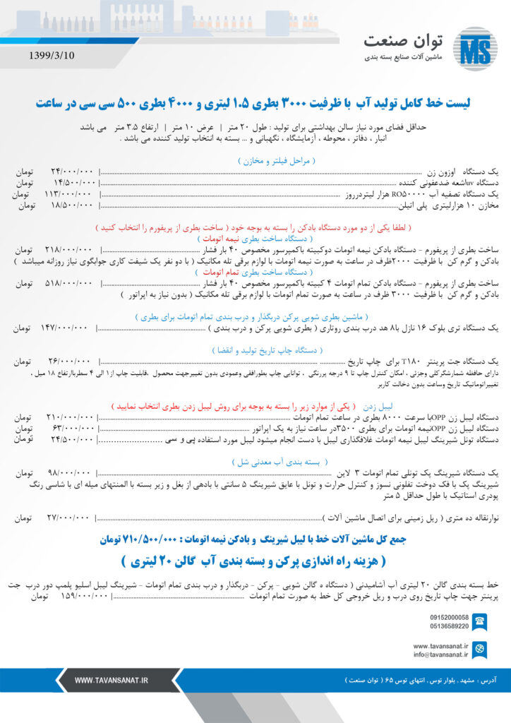 قیمت خط تولید آب معدنی